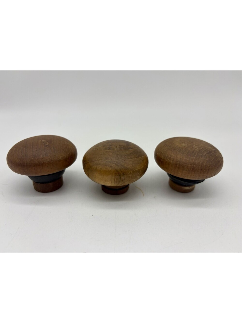 Vintage MCM Teak Wood Decanter Spice Bottle Stopper Corks Lid Lot Of 3 Thailand